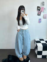セミバルーンワイドバルーンデニムロングパンツ 💙🩵🤍🩶4カラー