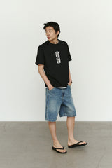 エイジスプラッターカーペンターデニムショーツ(Washed Blue)