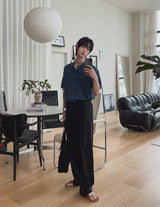 Summer double pleated wide slacks