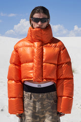 EMBROIDERED CROP PUFFER JACKET ORANGE