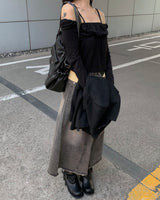 Rough denim long skirt