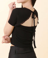 Lace V-neck Crop T-shirt Black