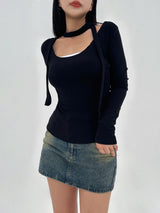 [SOFT-FIT/BODY SHAPING/SCARF SET] SCARF & CHOKER TEE - 2 COLOR