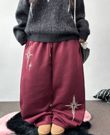 wide balloon fleece-lined hustle fire print wide long pants 🩶 3 COLOR
