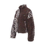 LEOPARD FLEECE ZIP-UP JACKET_Brown