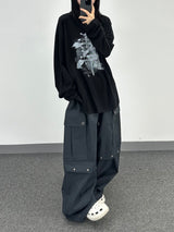 eyelet stud cargo balloon pants