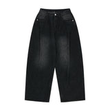 フロントピンタックワイドデニムパンツ - ブラック