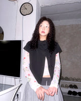 (3color) Blurred Flower Sheer Mesh Tee