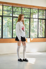 CHARLOTTE CAT RIBBON SWEATSHIRT / WHITE-MELANGE