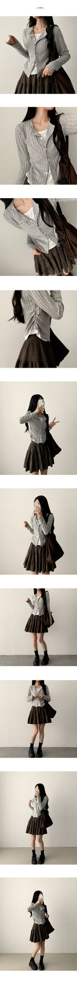 Cardi side-shirring badge ribbed knit cardigan