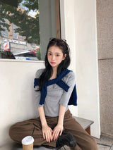 Dot Crop Three Quarter Sleeve T-Shirt (4color)