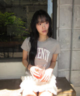 Untitled Crack Heart Applique Crop Short Sleeve Gray