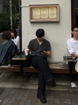 ステッチピグメントヘンリーネック半袖Tシャツ