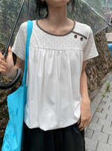 Nata Button Dot Raglan Short Sleeve Tee