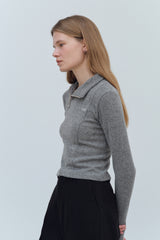 LOGO MIX UNBALANCE HALF ZIP-UP TOP - GRAY