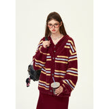 [Girly Fancy Club] Retro striped knitted cardigan loose lazy style sweater jacket