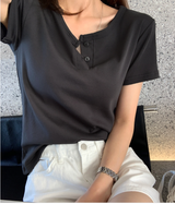 リアヘンリーネックショートスリーブTシャツ / 4カラー