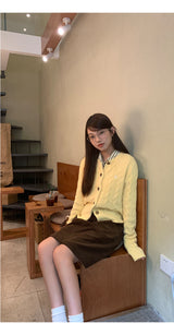 Yellow Twisted Button Round Cardigan