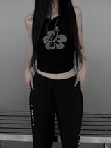 studded flower print sleeveless