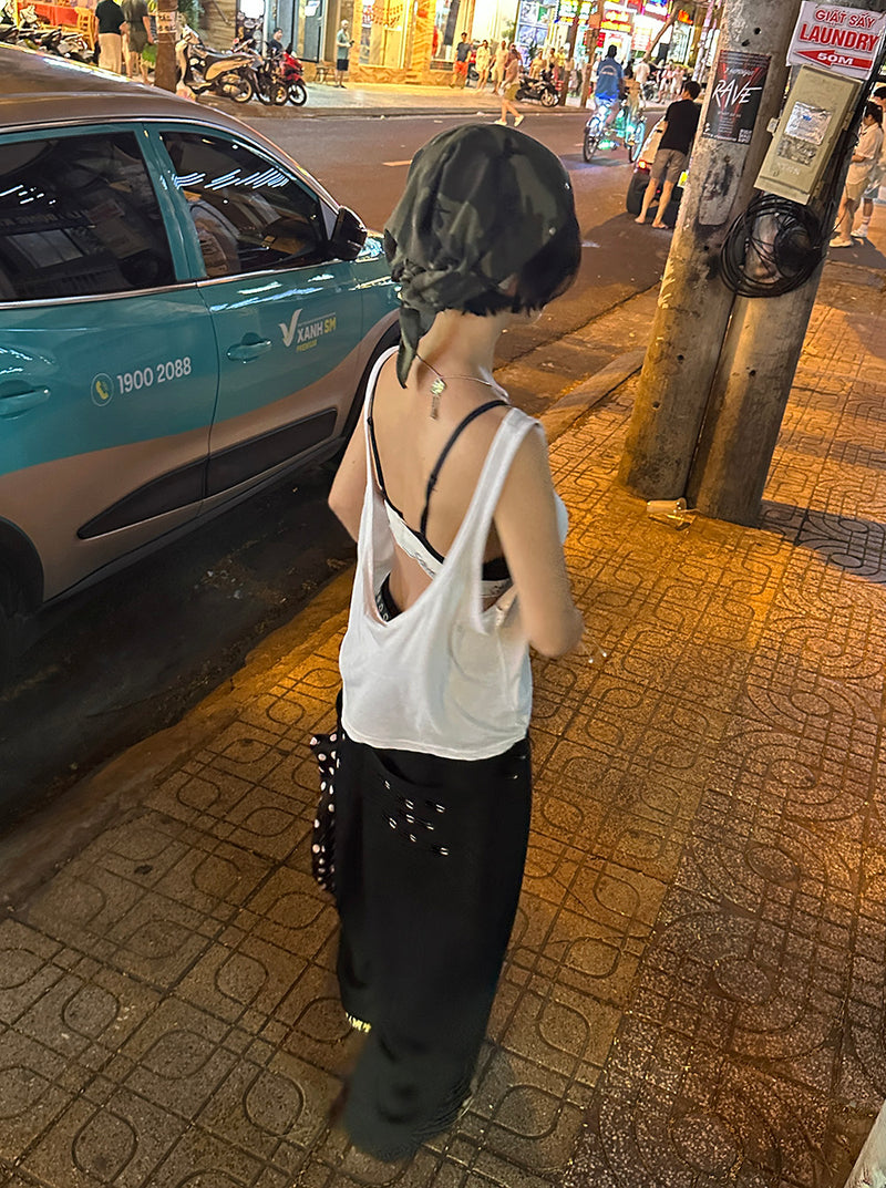 Punching eyelet string wide pants