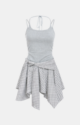 Aven Slim Sleeveless Check Wrap Dress