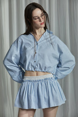 SEERSUCKER SKIRT -BLUE