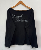 LETTERING OFF-SHOULDER U NECK LONG SLEEVE T SHIRT 🩶🤍🖤3COLOR