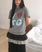 ブツヴィンテージハートチェックパッチショートスリーブTシャツ