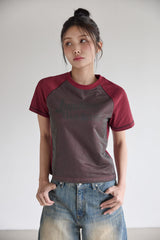(W) メッシュクロップド半袖Tシャツ