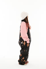 CARGO POCKET WIDE BIB PANTS 3D BEAR RABBIT BLACK