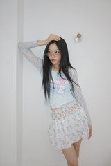 Cat chiffon banding flare mini skirt