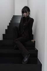 [label] double zipper cut low-rise bootcut pants (black)