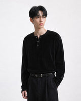 (M's) Velour Henley Neck Long Sleeve