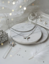 [NMIXX Jiwoo Necklace/Anti-tarnish] Angelic Wand Layered Necklace - Silver Color