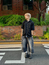 Salt washing cargo bermuda denim pants 3C