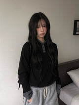 Chive Button Stripe Hood Brushed T-Shirt