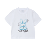 25SS WOMAN ROUND SPRAY RABBIT CROP SHORT SLEEVE T-SHIRT WHITE