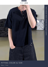 Near Henley Neck Cropped Knit Short Sleeve
