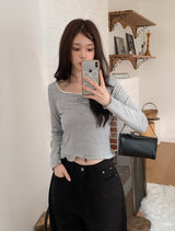 Lua Shirring Lace Frill Rib T-Shirt (4color)