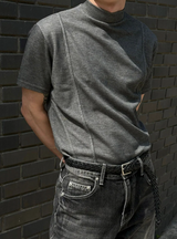 [MUSCLE FIT] Slit mock neck half knit(3color)
