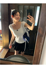 ブラックパンチングミニパンツスカート
