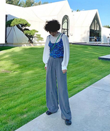Black loose straight-leg suit pants with a drape effect
