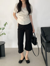 Paibee Collared Neck Shirred Blouse