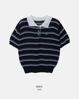 Border Collar Button Short Sleeve Knit (4color)