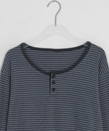 26SS★ [BAONHAUS]フェルツボーダーヘンリーネック長袖Tシャツ