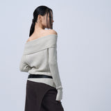 RIBBED OFF-SHOULDER KNIT(ASH IVORY)