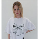 メタリックリボンTシャツ - WHITE