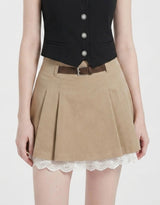 [PRE- FALL] Léa Lace Layered Pleated Mini Skirt Beige