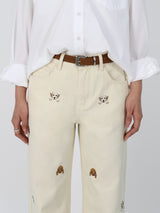 PUPPY EMBROIDERED CREAM DYED STRAIGHT DENIM code 26226