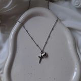 ハートアンドクロス セミチョーカーネックレス (Stainless Steel)